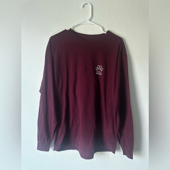 PAWZ Maroon Long Sleeve Tee with Paw Print Design - Picture 4 of 5